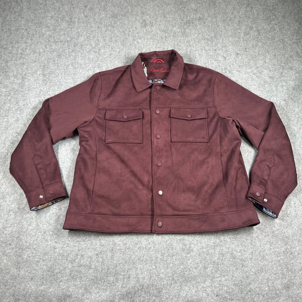 Robert Graham Jacket Mens XXL Burgundy Faux Suede Snap Front Pocket